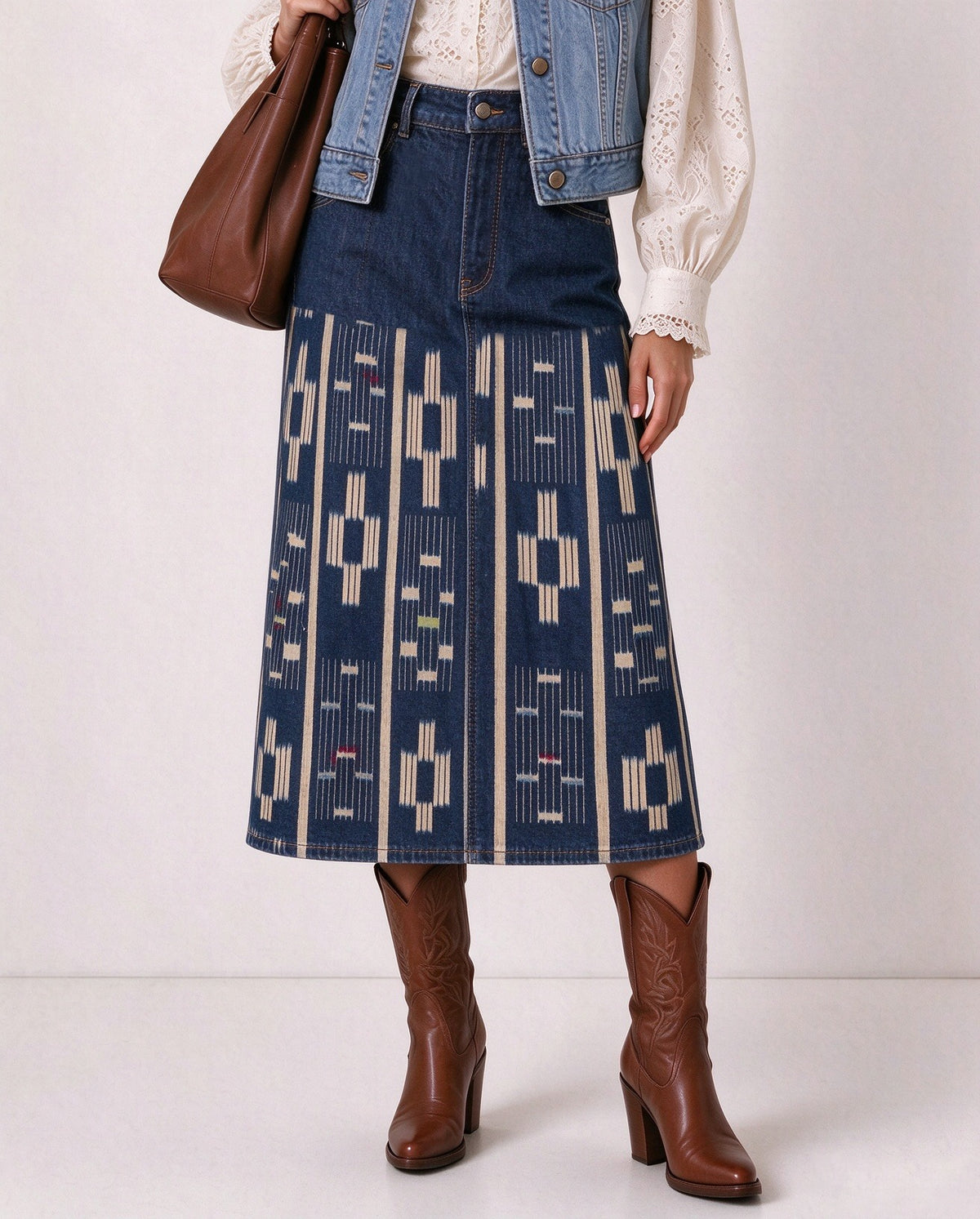 Rio Grande Diamonds Denim Midi Skirt