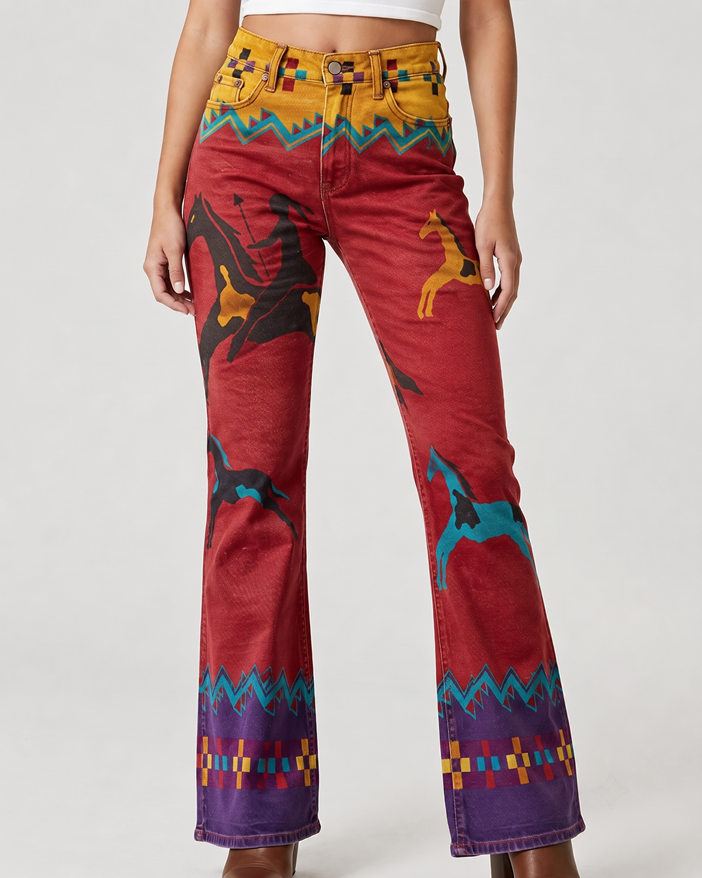 Canyon Horsewoman Bootcut Jeans – Front View – Riley – Red, Yellow