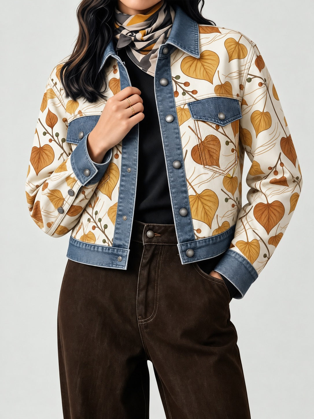 Midnight Desert Rose Cropped Denim Jacket