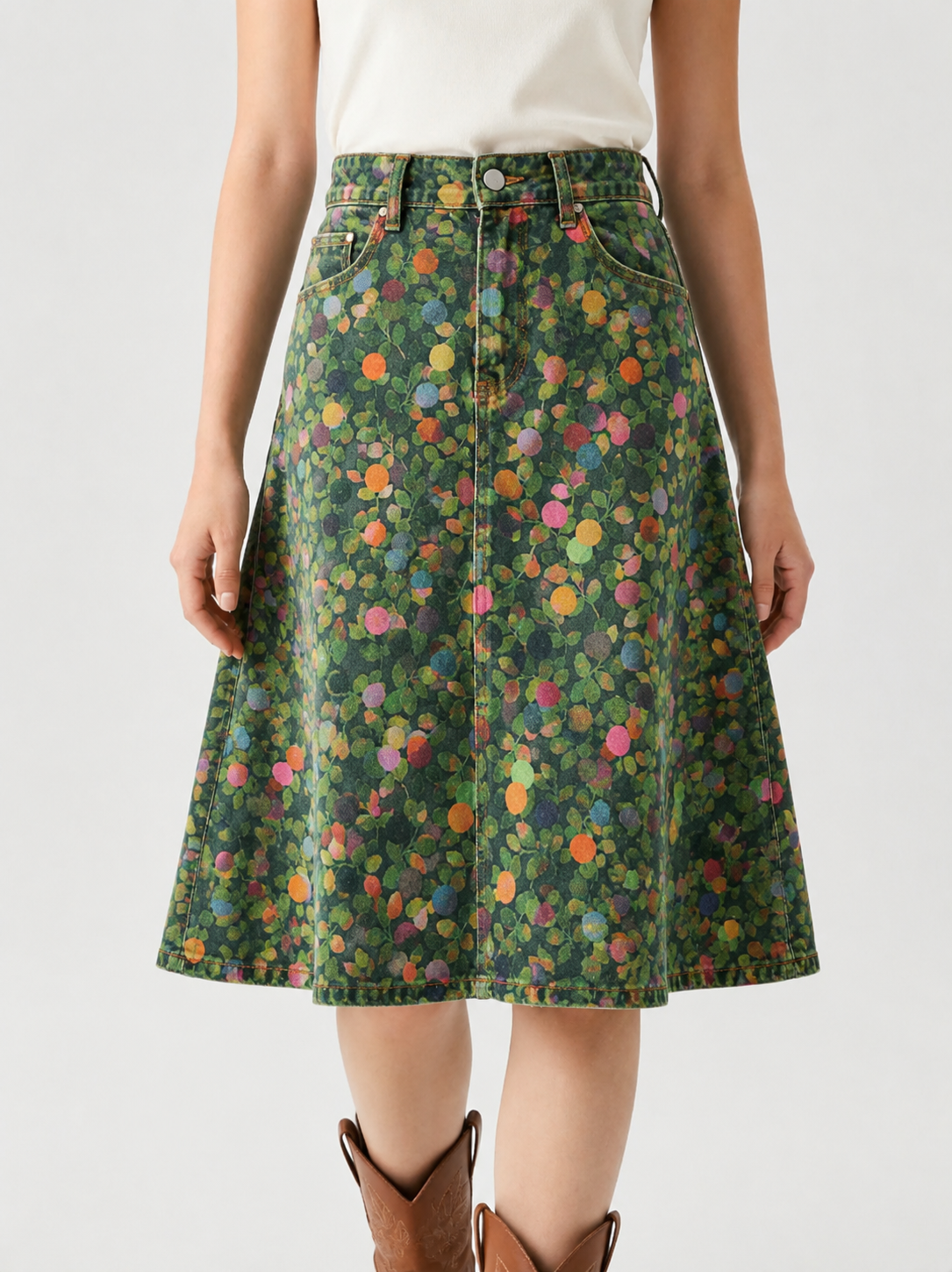 Dark Green Florals RB-SKT03 – Front View – Jessie – Dark Green