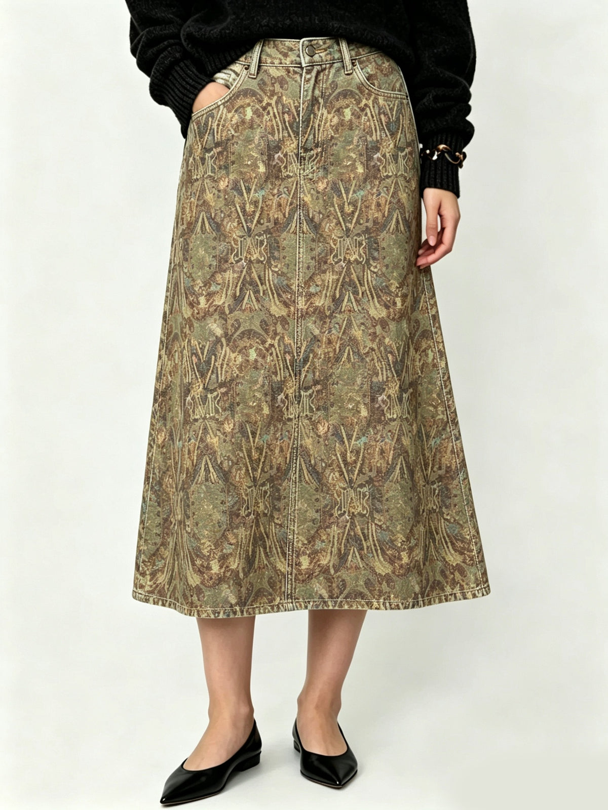 Frontier Bloom Ankle-Length Denim Skirt