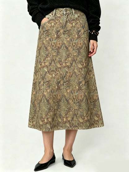 Frontier Bloom Ankle-Length Denim Skirt
