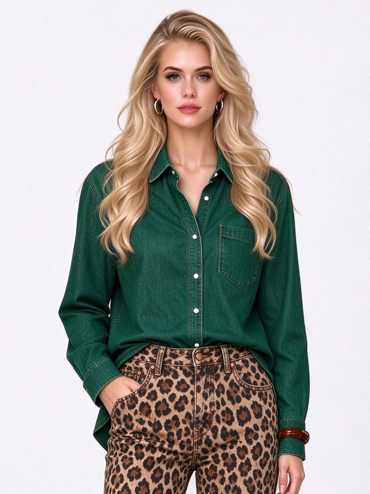 Outlaw Leopard Long Sleeve Denim Shirt