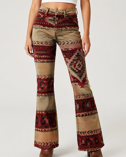 Canyon Mirage Tan Bootcut Jeans – Front View – Riley – tan, burgundy