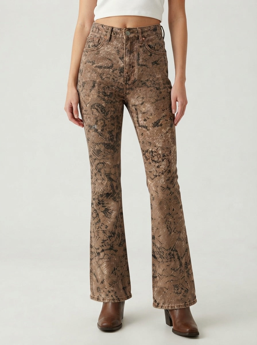 Desert Serpent Bootcut Jeans – Front View – Riley – brown