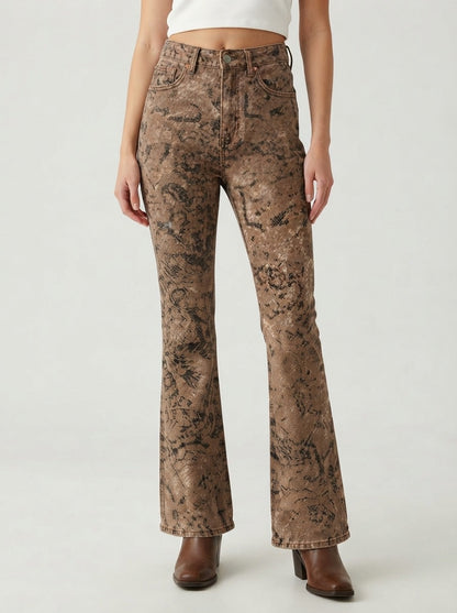 Desert Serpent Bootcut Jeans – Front View – Riley – brown