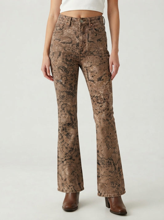 Desert Serpent Bootcut Jeans – Front View – Riley – brown