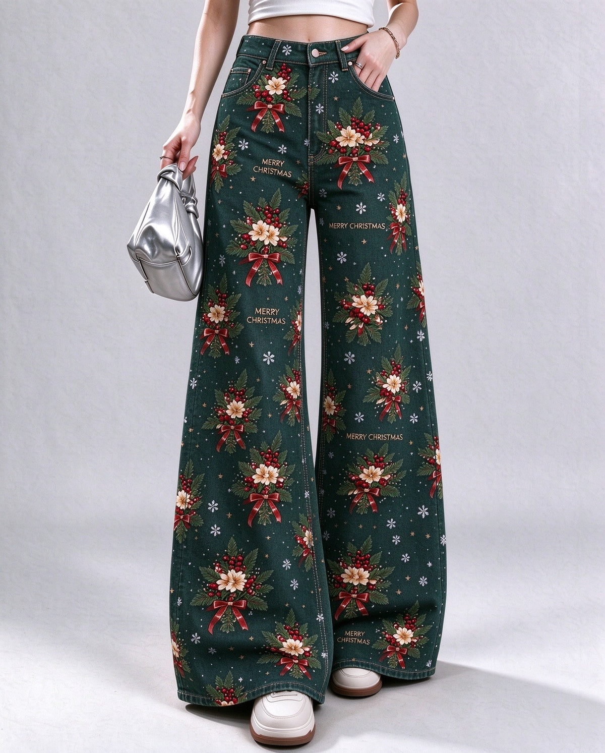 Outlaw Poinsettia Bloom Wide-Leg Jeans