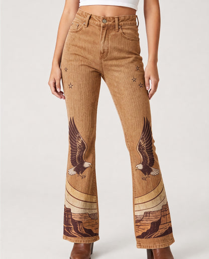 Desert Sovereign Bootcut Jeans – Front View – Riley – tan