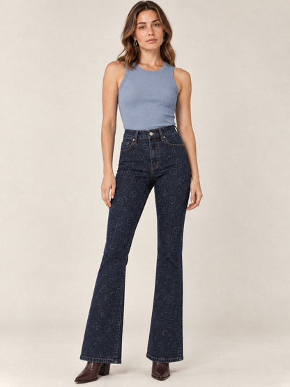 Prairie Bloom Bootcut Jeans – Front View – Riley – Navy Blue