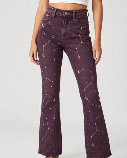 Starry Sage Bootcut Jeans – Front View – Riley – deep purple