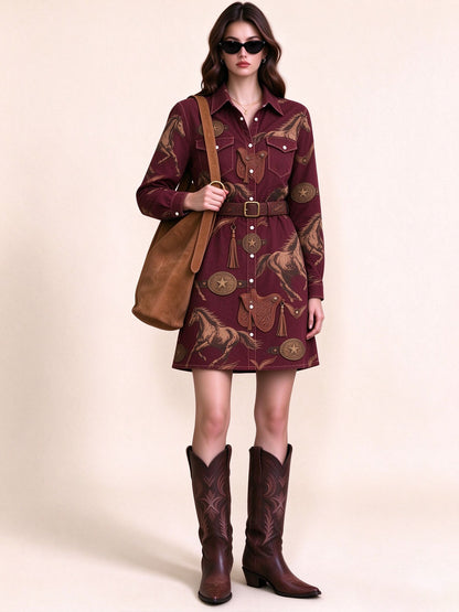 Crimson Lasso Belted Shirt Dress