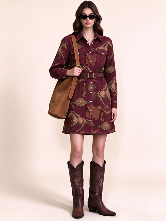 Crimson Lasso Belted Shirt Dress