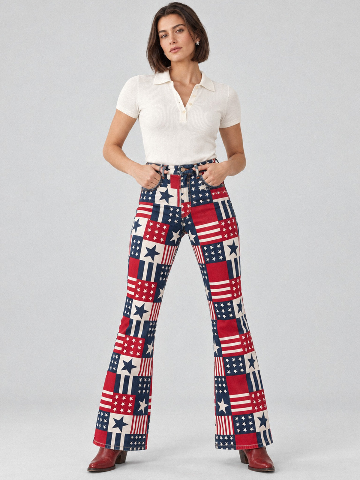 Starlight Rodeo Bootcut Jeans – Front View – Riley – Red, White, Navy Blue