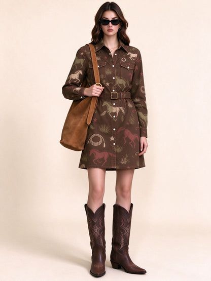 Sagebrush Ride Belted Shirt Dress