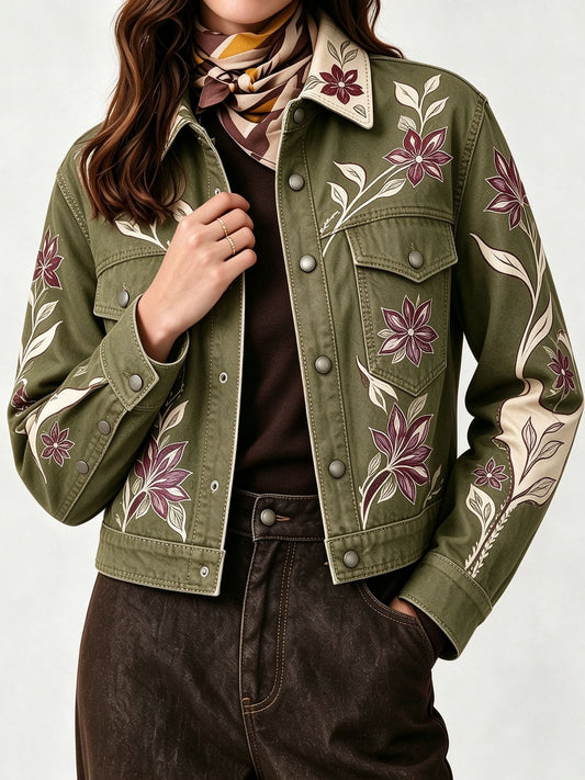 Frontier Vine Bloom Cropped Denim Jacket