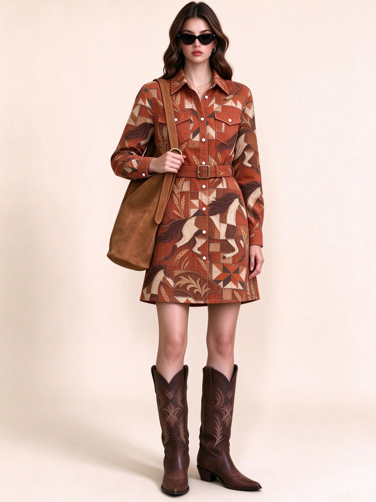 Sunset Mesa Belted Shirt Dress