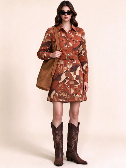 Sunset Mesa Belted Shirt Dress