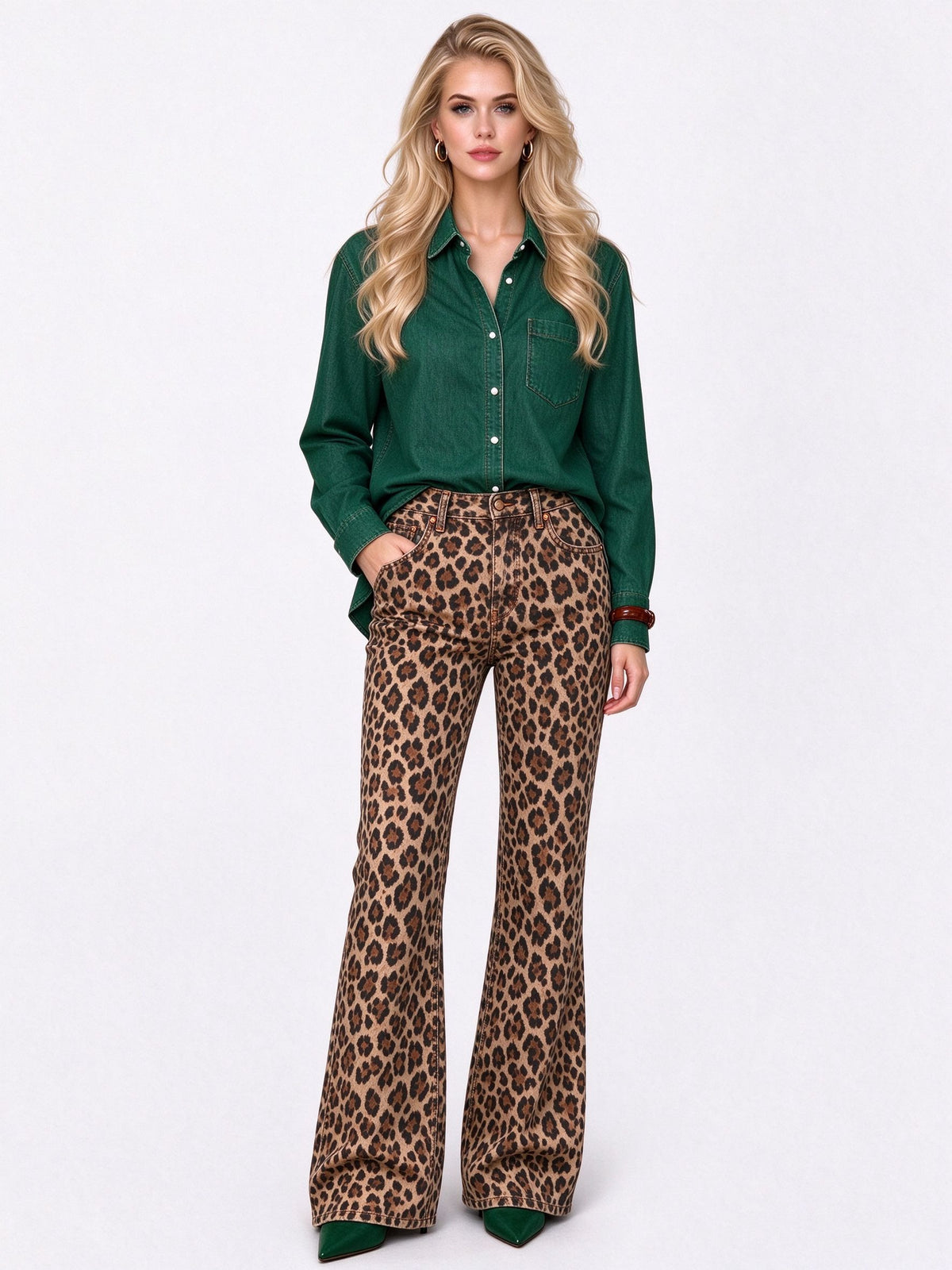 Rodeo Leopard Spot Flare Jeans