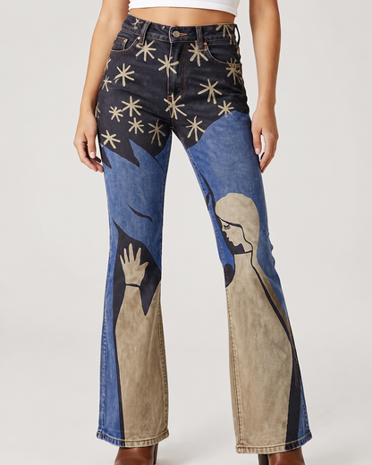 Starlight Rider Bootcut Jeans – Front View – Riley – indigo, beige