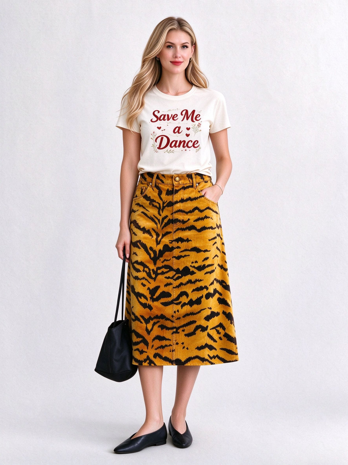 Bronco Tiger Stripe Ankle-Length Denim Skirt