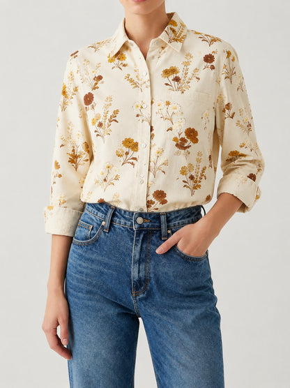 Prairie Bloom Cream RB-TOP16 – Front View – Riley – Denim
