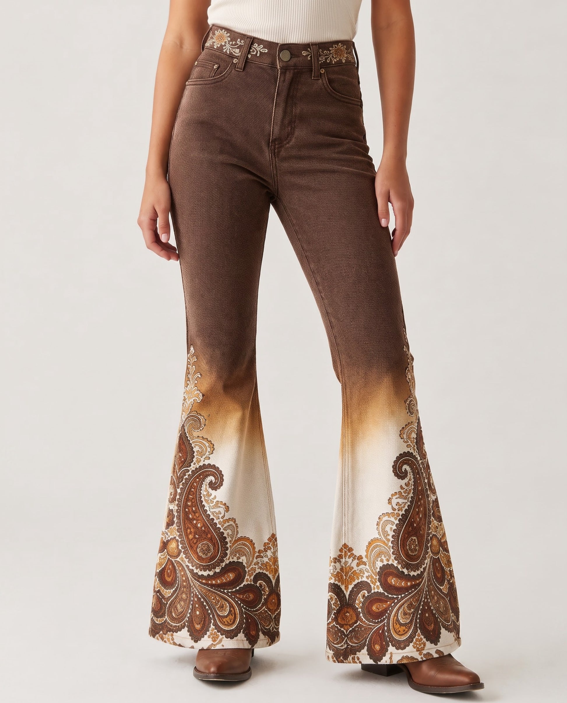 Desert Mirage Brown Paisley RB-BOT04 – Front View – Riley – brown