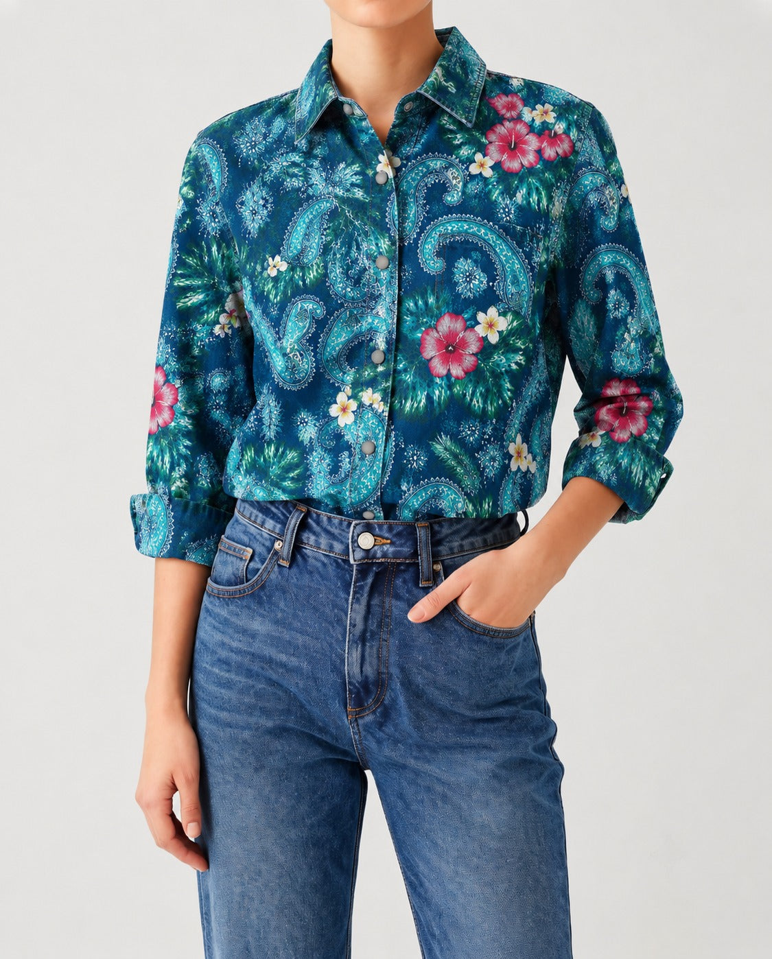 Prairie Bloom Teal RB-TOP16 – Front View – Riley – teal