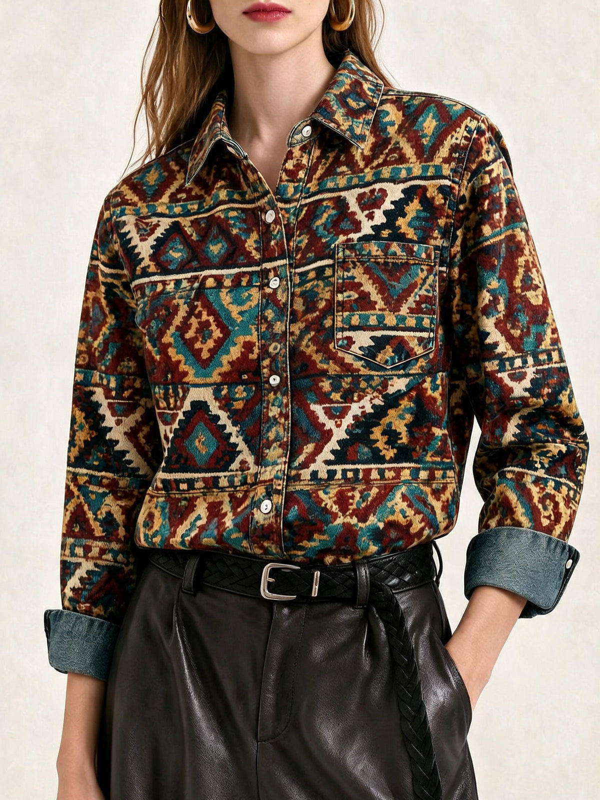 Wild Stripe Rodeo Long Sleeve Denim Shirt