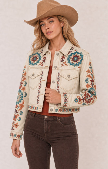 Desert Bloom Cream RB-JKT01 – Front View – Riley – cream, teal, rust, maroon