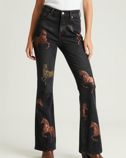Copper Mare Bootcut Jeans – Front View – Riley – Black / Cream