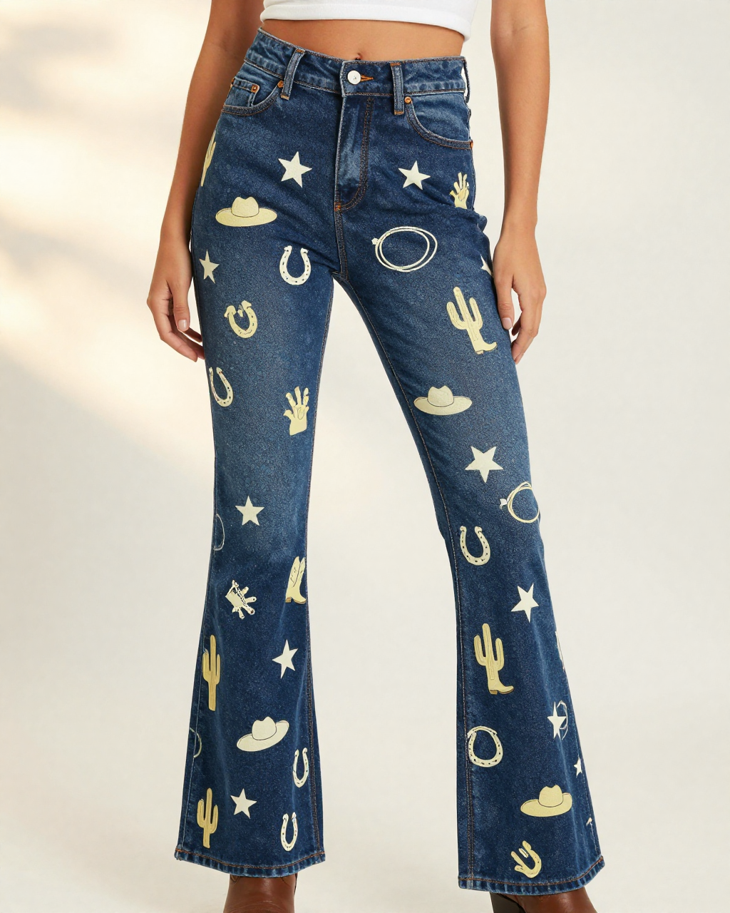 Cowgirl Toss Cool Bootcut Jeans – Front View – Riley – Navy / Pink / Cream