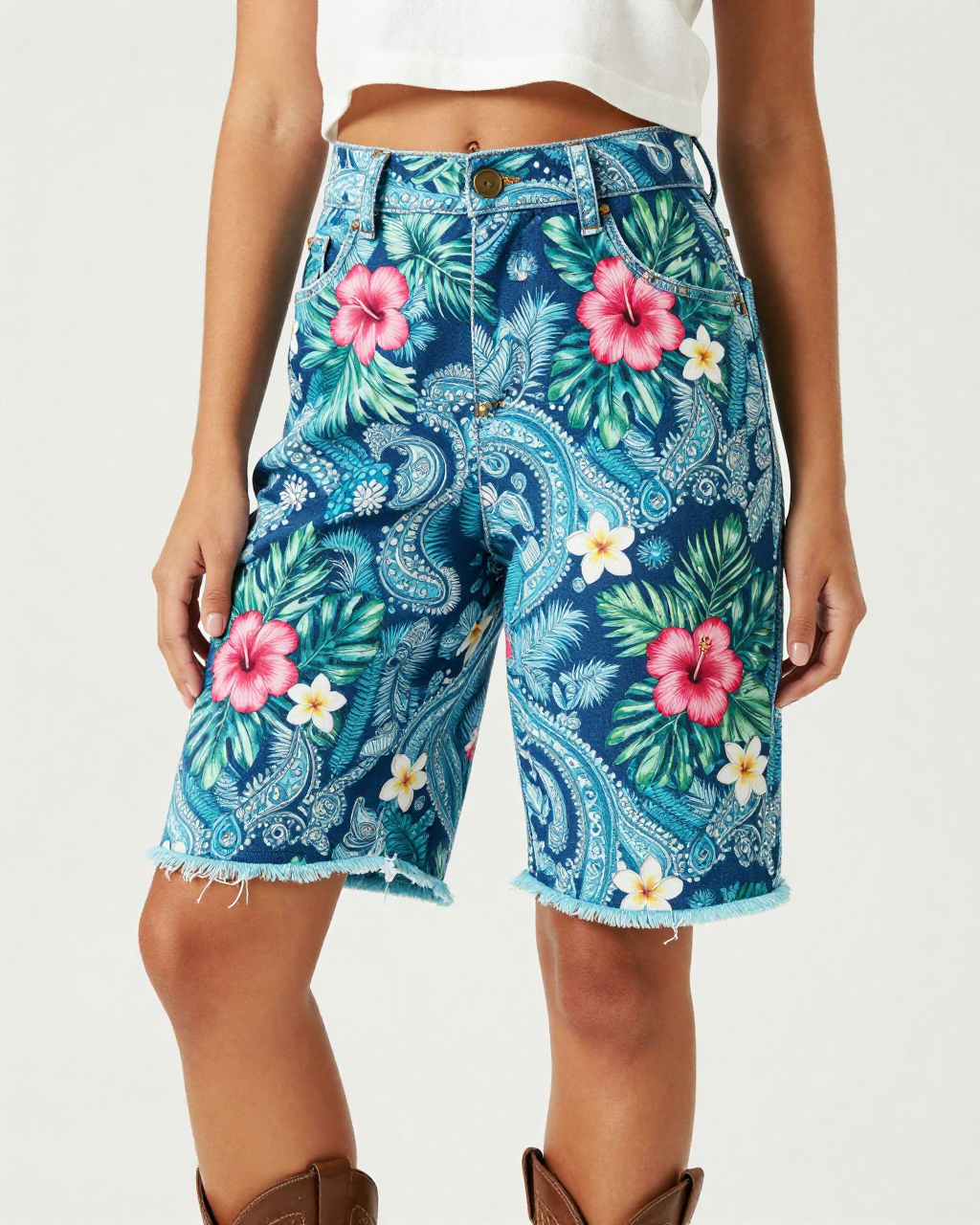 Hawaiian Tropical Paisley RB-BOT08 – Front View – Jessie – Ocean Teal / Green