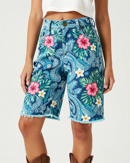 Hawaiian Tropical Paisley RB-BOT08 – Front View – Jessie – Ocean Teal / Green