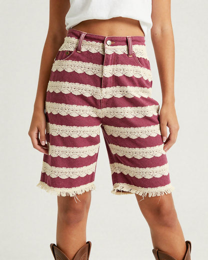 Lace Border Stripe Wine RB-BOT08 – Front View – Jessie – Ivory