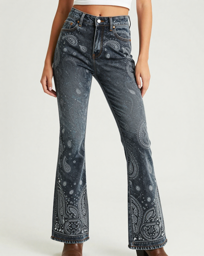 Charcoal Bandana Bootcut Jeans – Front View – Riley – Charcoal / Silver