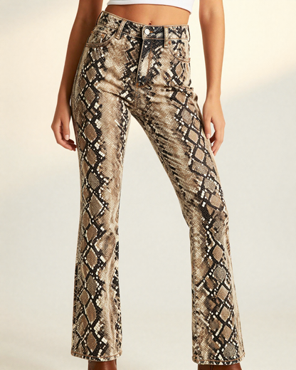 Desert Python Bootcut Jeans – Front View – Riley – Saddle Tan / Chocolate