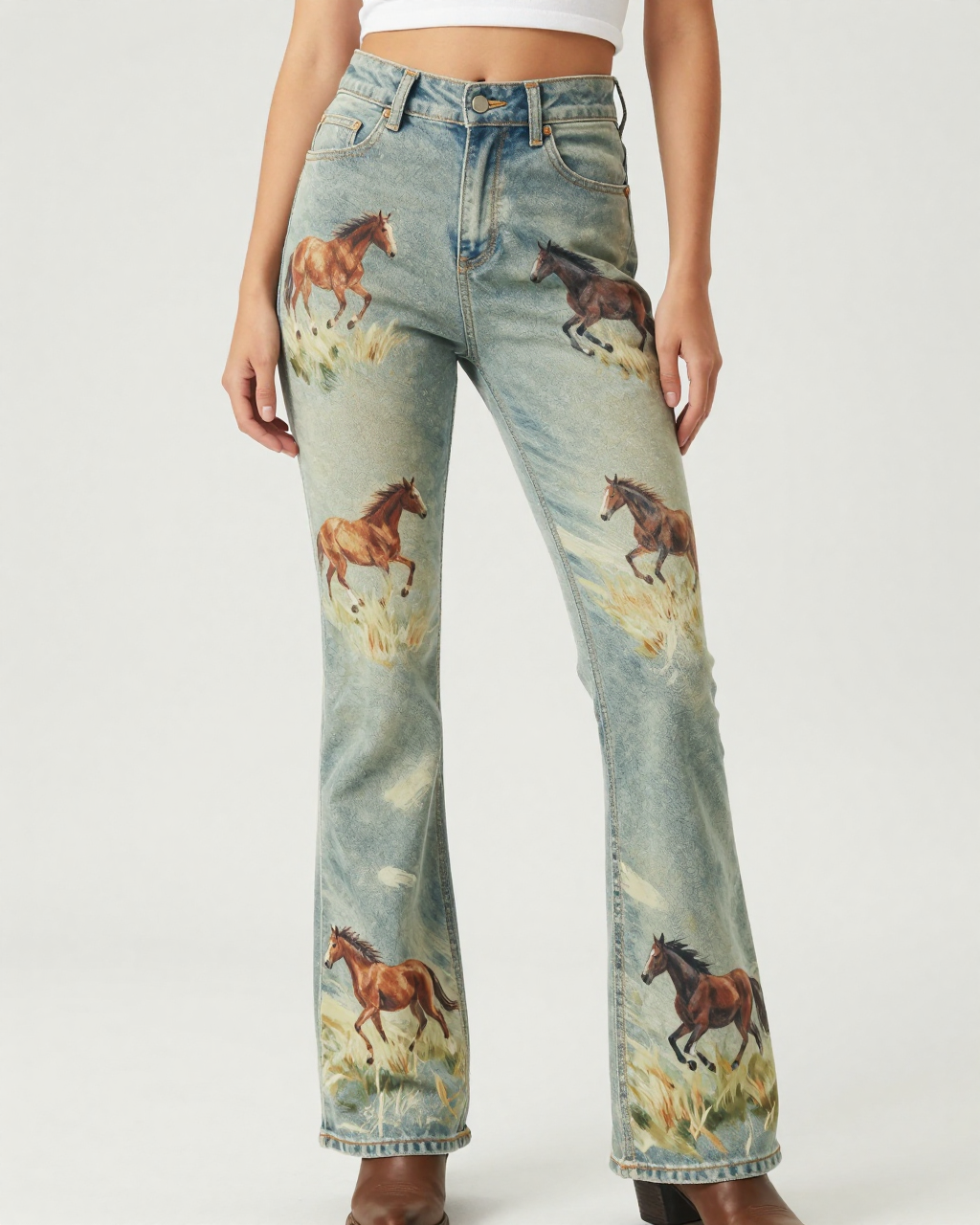 Prairie Herd Bootcut Jeans – Front View – Riley – Sage / Cream