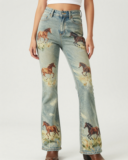Prairie Herd Bootcut Jeans – Front View – Riley – Sage / Cream