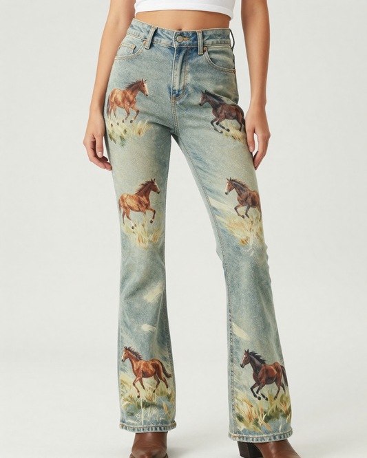Prairie Herd Bootcut Jeans – Front View – Riley – Sage / Cream
