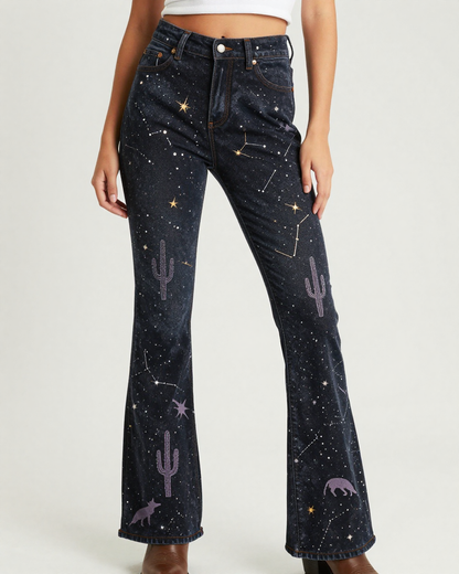Desert Constellation Bootcut Jeans – Front View – Riley – Black / Cream