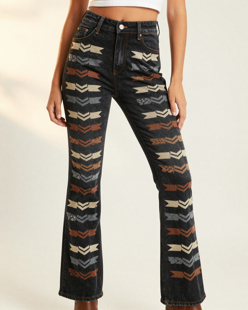 Arrow Path Bootcut Jeans – Front View – Riley – Cream / Sienna / Black