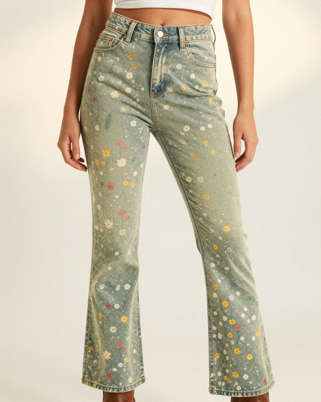 Wildflower Scatter Bootcut Jeans – Front View – Riley – Multi / Sage