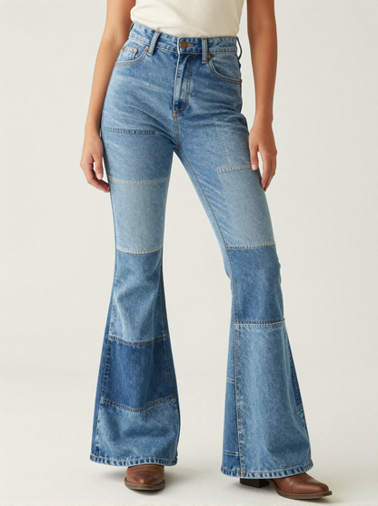Denim Patchwork RB-BOT04 – Front View – Jessie – Multi Blue / Light Wash