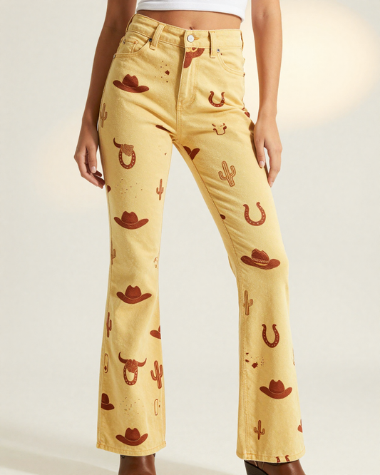 Sunshine Rodeo Bootcut Jeans – Front View – Riley – Gold / Brown / Cream