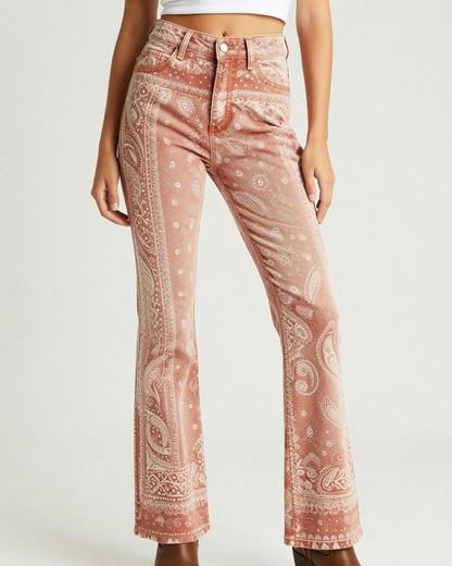 Terracotta Bandana Bootcut Jeans – Front View – Riley – Terracotta / Cream