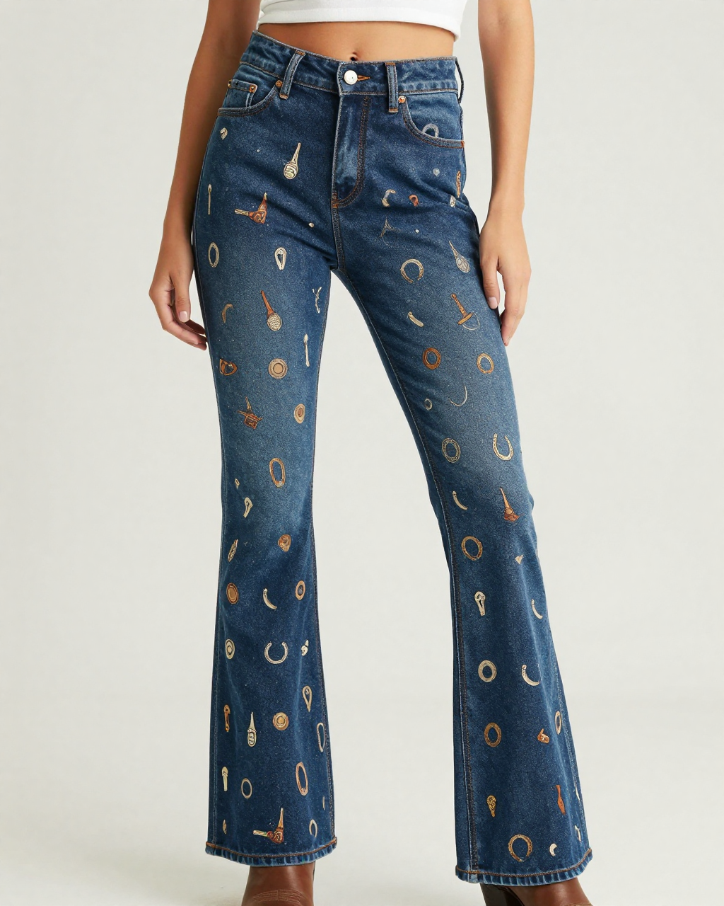 Tack Room Navy Bootcut Jeans – Front View – Riley – Navy / White
