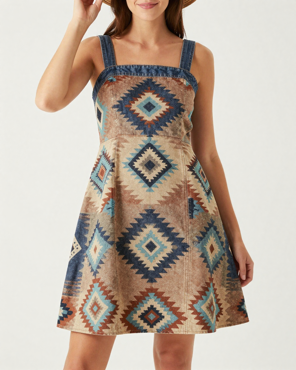 Desert Diamond Structured Mini Dress – Front View – Riley – Charcoal / Turquoise