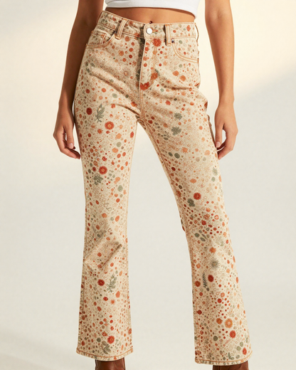 Honey Ditzy Bootcut Jeans – Front View – Riley – Honey / Cream