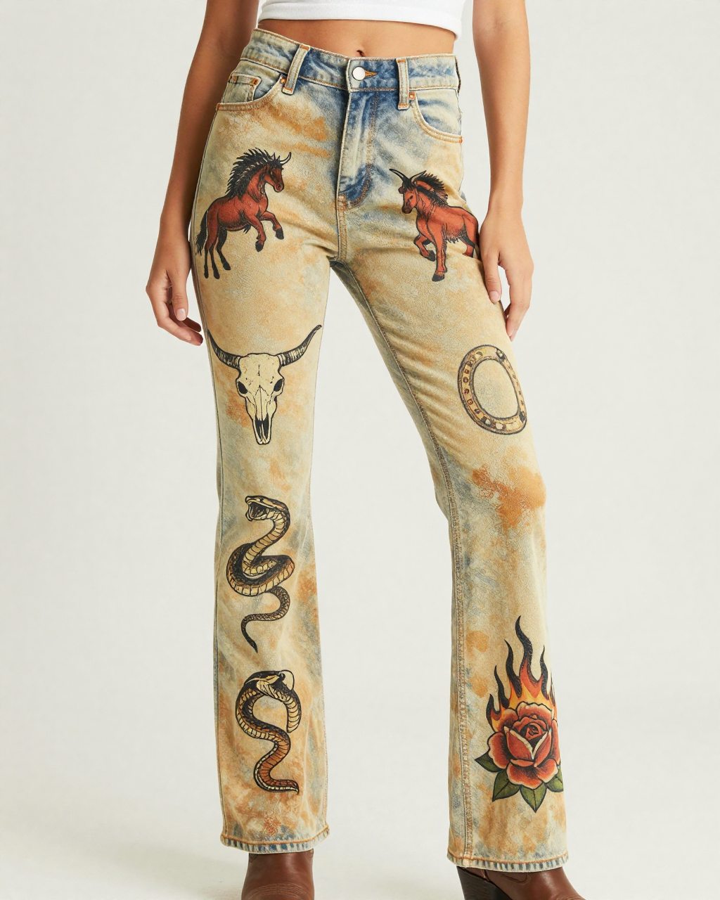 Bronc Buster Flash Bootcut Jeans – Front View – Riley – Cream / Ivory